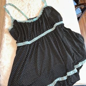 Size 22/24 3X cacique lingerie sleep top polka dot teal ruffle top